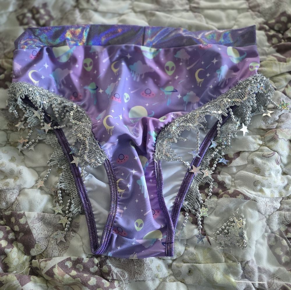 Rolita Couture Purple Alien Women's Rave Festival Bottoms Star Fringe Size XL